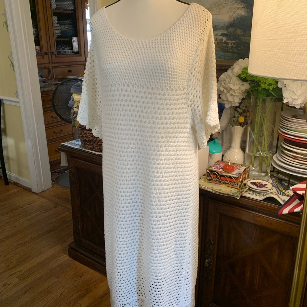 NEW J. McLaughlin White Crochet Midi Dress